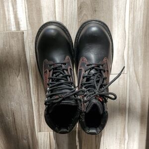 Black Leather Steel Toe Snap-On Men's Boots 7.5